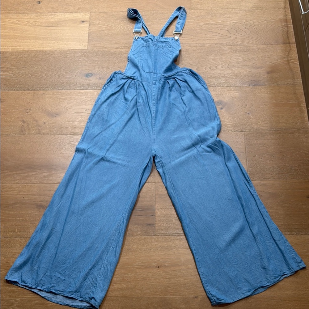 Boutique wide leg Blue Women's Jumpsuit overalls. BOHO 12/14/L soft cotton